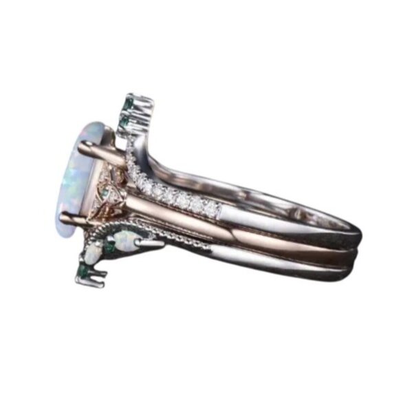 Marquise Cut Ethiopian Fire Opal with Moissanite & Emeralds in a Celtic Knot - Picture 2 of 5